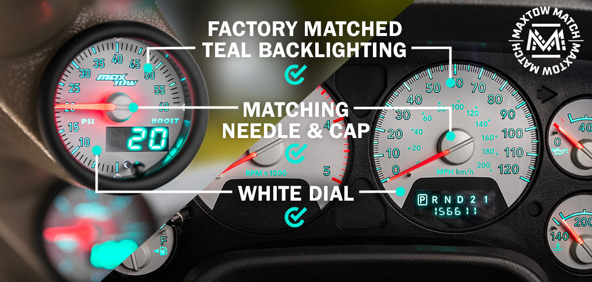 MaxTow Match for 3rd Gen Cummins Gauge Comparison to Factory Dash Cluster