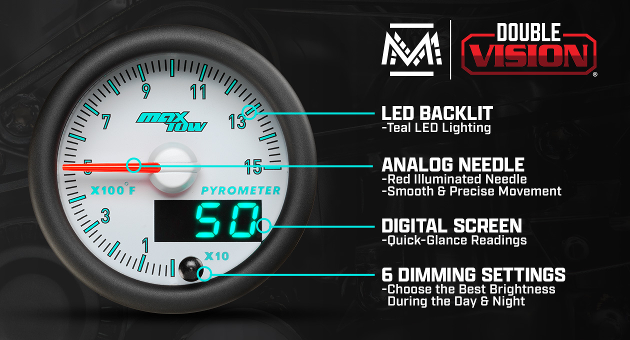 MaxTow Match 3rd Gen Cummins 1500F Pyrometer EGT Gauge