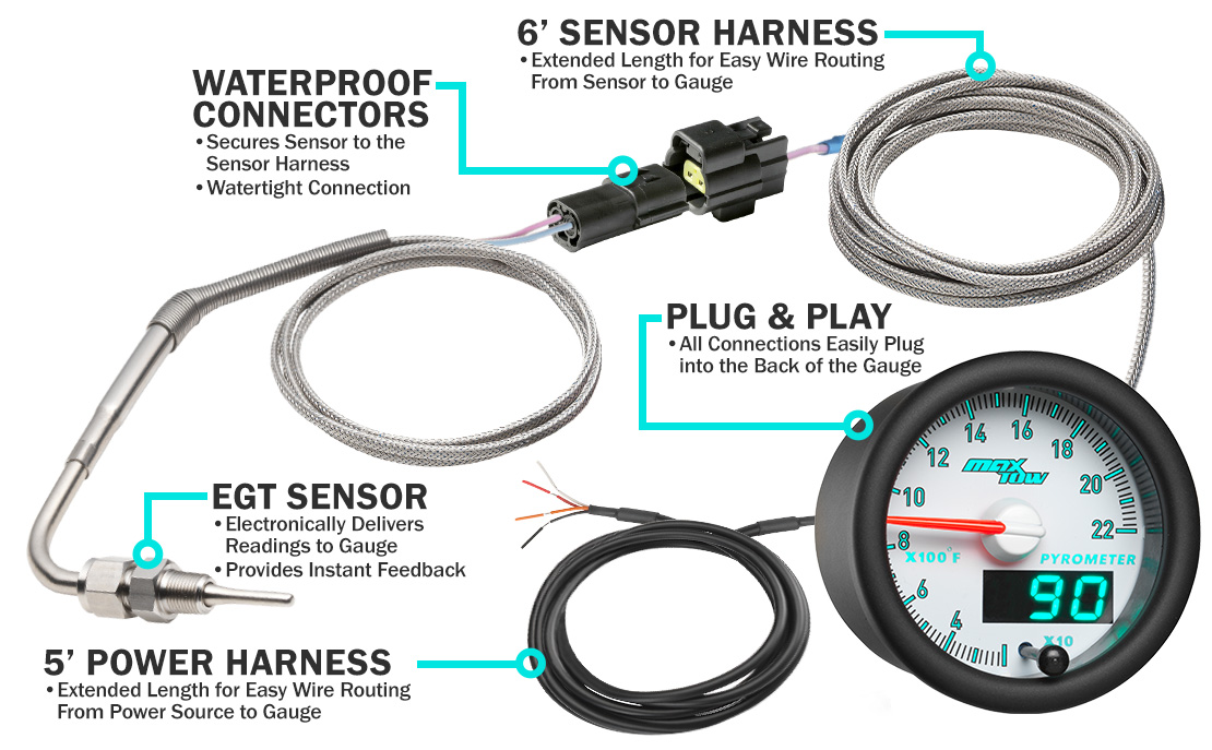 MaxTow Match 3rd Gen Cummins 2200 EGT Gauge Parts and Wiring