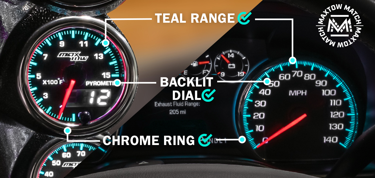 Comparison of MaxTow Match to 2014-2020 6.6L Duramax Factory Cluster Gauges