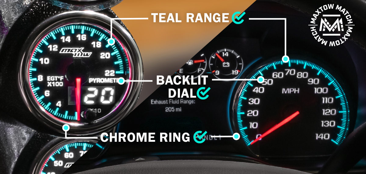 Comparison of MaxTow Match to 2014-2020 6.6L Duramax Factory Cluster Gauges