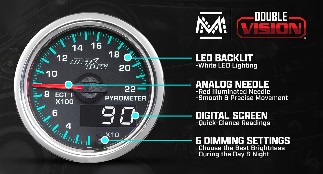 MaxTow Match 2014-2020 6.6L Duramax 2200F Exhaust Gas Temperature Gauge