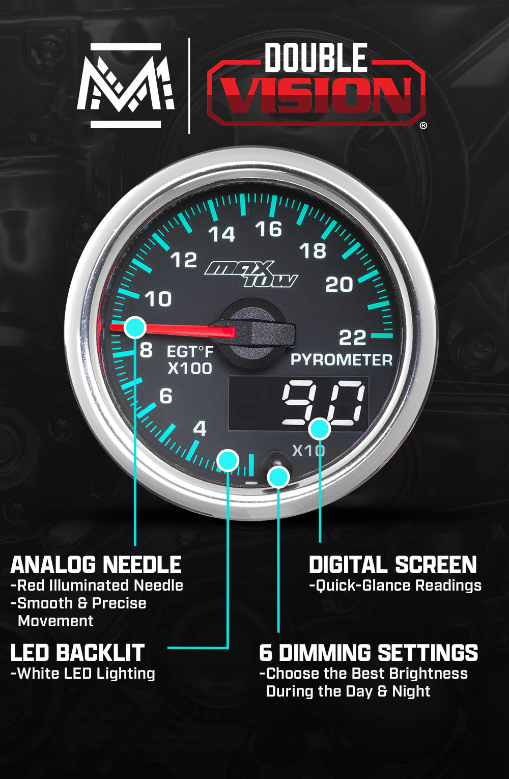 MaxTow Match 2014-2020 6.6L Duramax 2200F Exhaust Gas Temperature Gauge