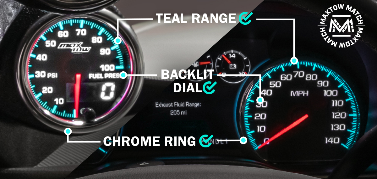 Comparison of MaxTow Match to 2014-2020 6.6L Duramax Factory Cluster Gauges