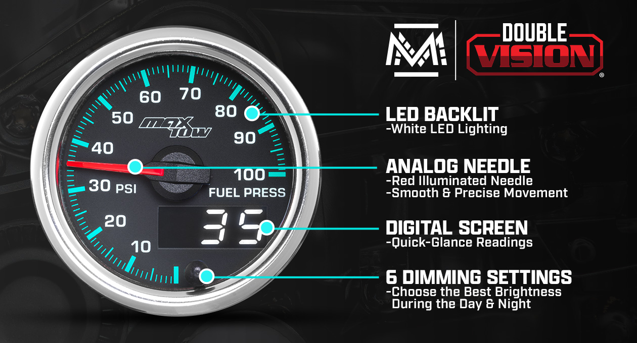 MaxTow Match 2014-2020 6.6L Duramax 100 PSI Fuel Pressure Gauge