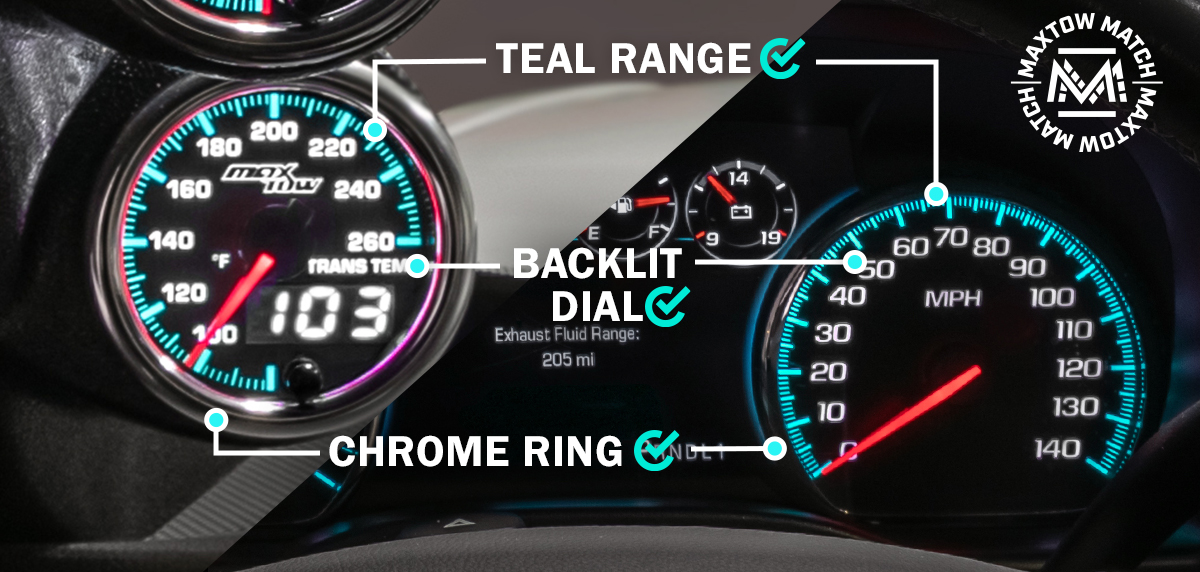 Comparison of MaxTow Match to 2014-2020 6.6L Duramax Factory Cluster Gauges