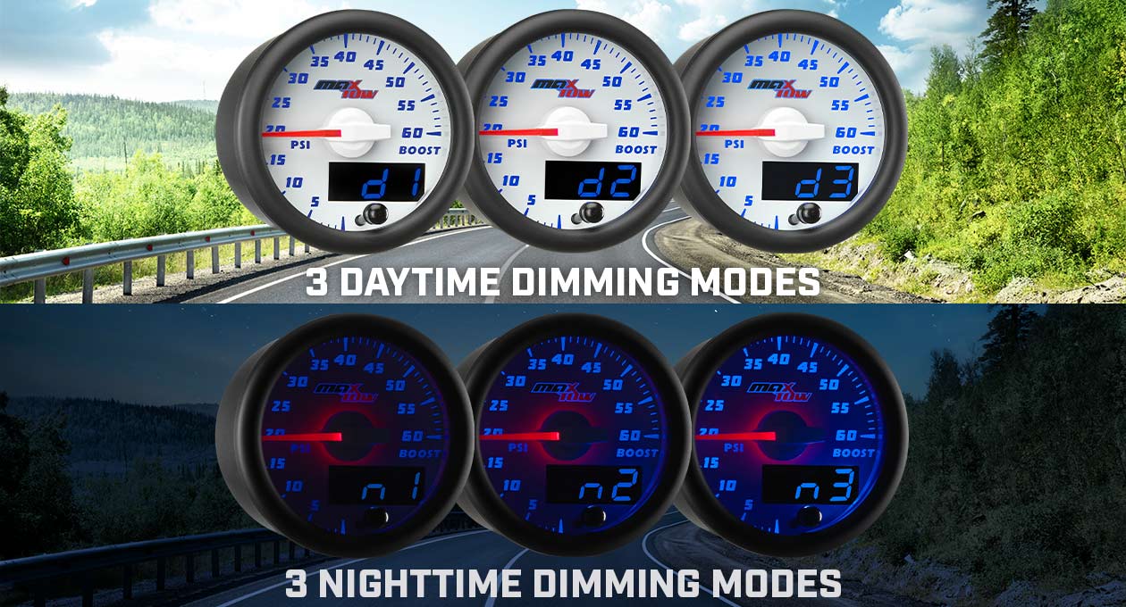 MaxTow White  Blue Double Vision™ Water Temperature Gauge for Trucks